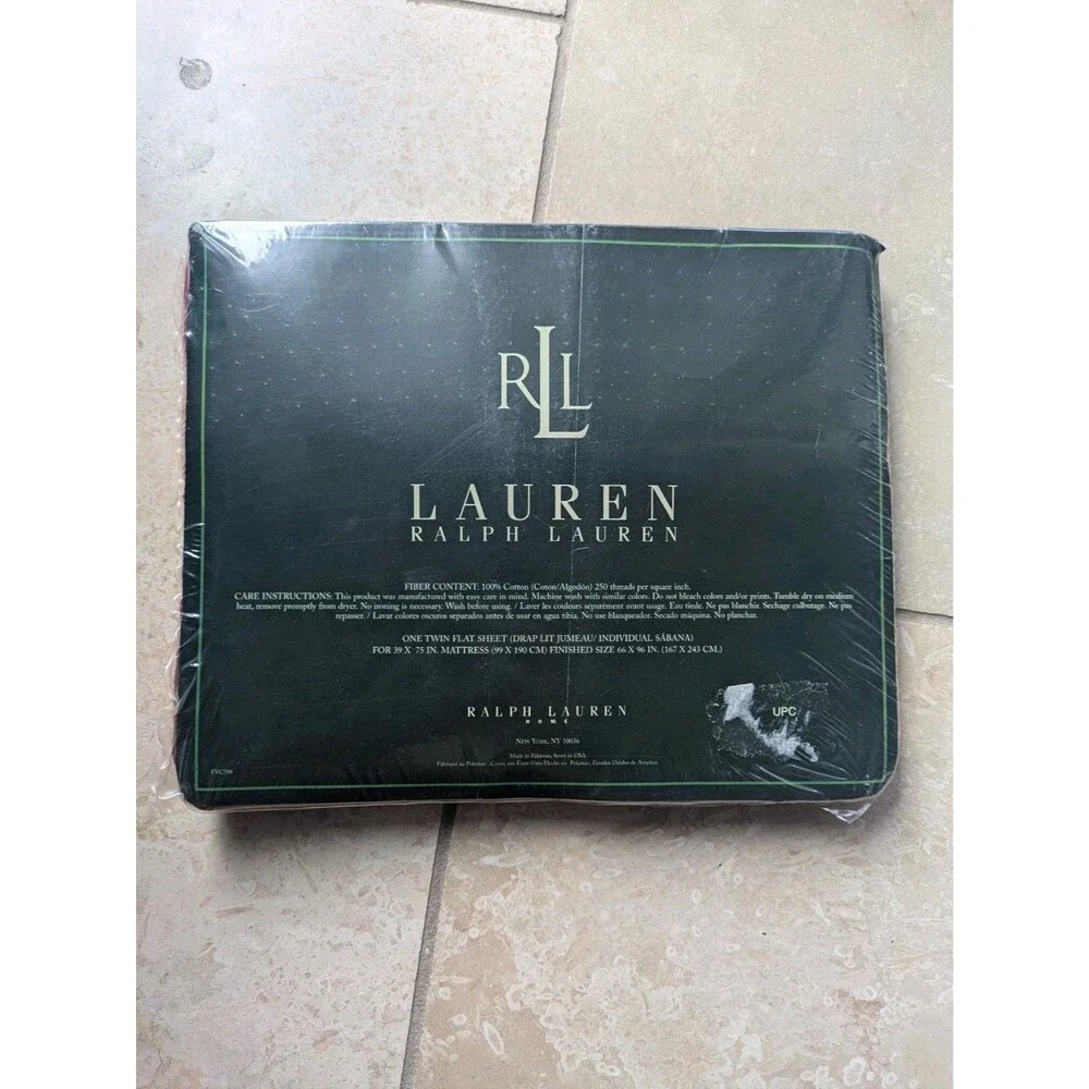 Lauren Ralph Lauren Twin Flat Sheet Barn Red Cotton 250 Thread NOS
